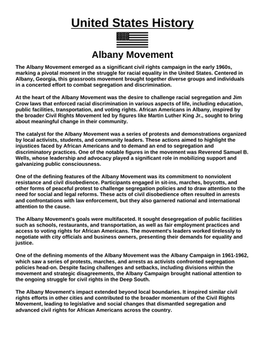 Albany Movement Article & Questions Assignment