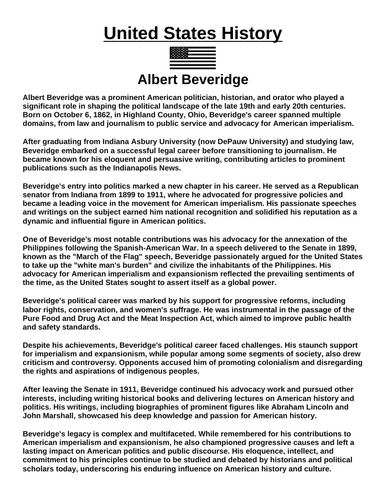Albert Beveridge Article & Questions Assignment