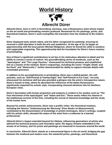 Albrecht Dürer Article & Questions Assignment