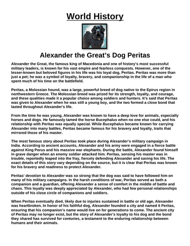 Alexander the Great’s Dog Peritas Article & Questions Assignment