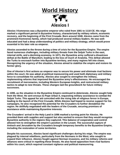 Alexios I Article & Questions Assignment