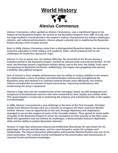 Alexius Commenus Article & Questions Assignment