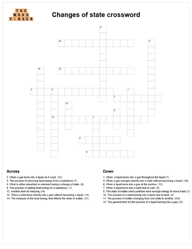 Key stage 3 chemistry states of matter crossword bundle