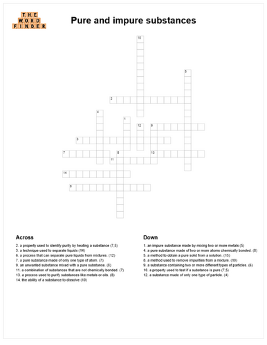 Pure and impure substances crossword bundle (KS3)