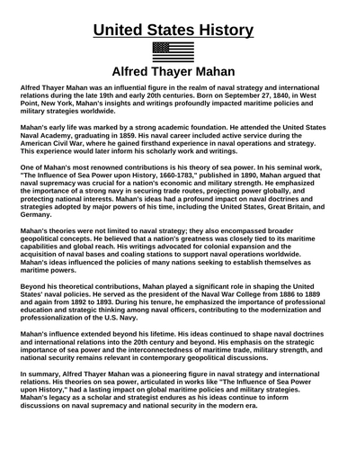 Alfred Thayer Mahan “Article & Questions” Assignment