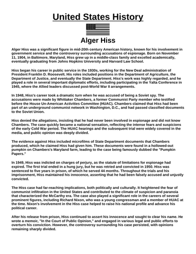 Alger Hiss “Article & Questions” Assignment