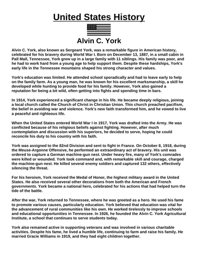 Alvin C. York “Article & Questions” Assignment