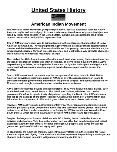 American Indian Movement “Article & Questions” Assignment