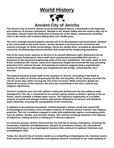 Ancient City of Jericho “Article & Questions” Assignment