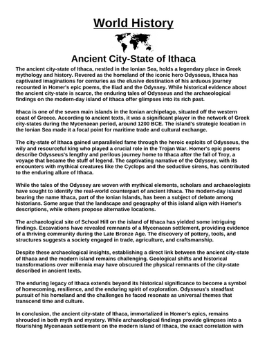 Ancient City-State of Ithaca “Article & Questions” Assignment