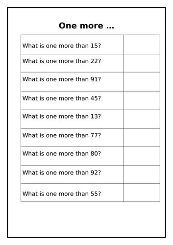 One more than worksheet