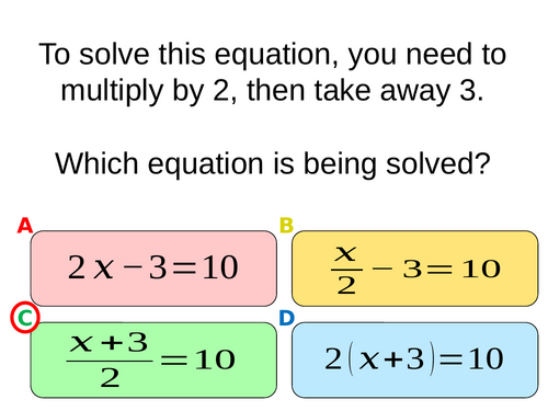 Quiz on Two Step Equations