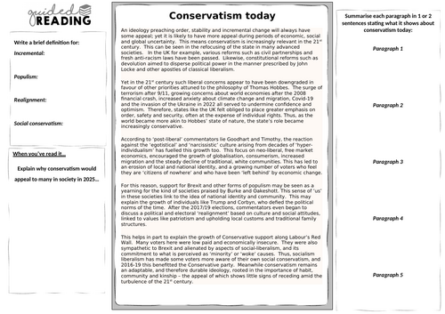 AQA Politics 7152/3 - tensions within conservatism and conservatism today