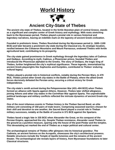 Ancient City-State of Thebes “Article & Questions” Assignment