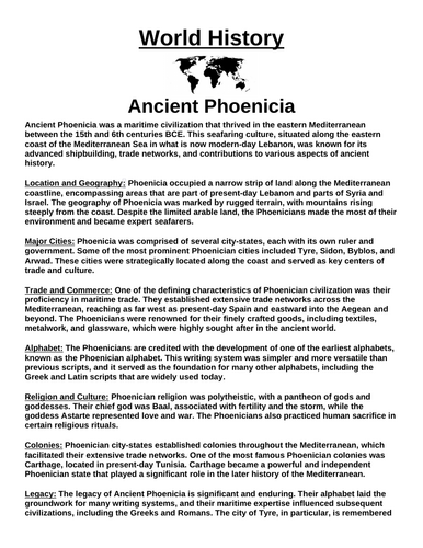 Ancient Phoenicia “Article & Questions” Assignment