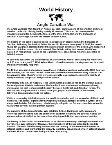 Anglo-Zanzibar War Article & Questions” Assignment