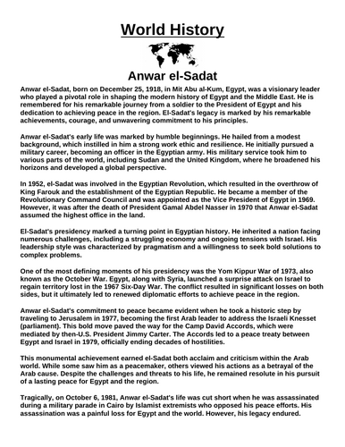 Anwar el-Sadat “Article & Questions” Assignment