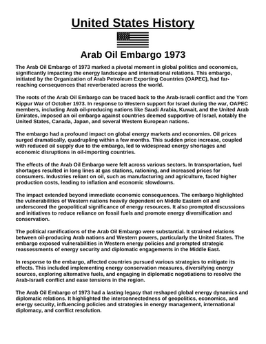 Arab Oil Embargo 1973 “Article & Questions” Assignment