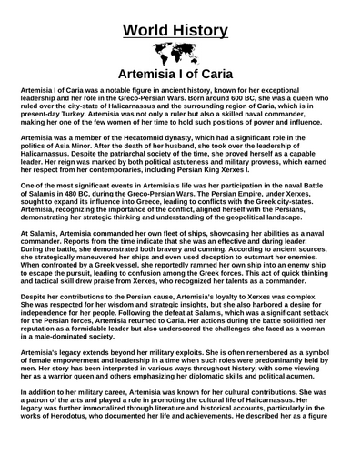 Artemisia I of Caria “Article & Questions” Assignment