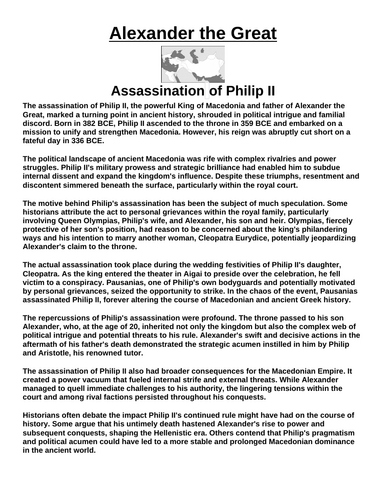 Assassination of Philip II “Article & Questions” Assignment