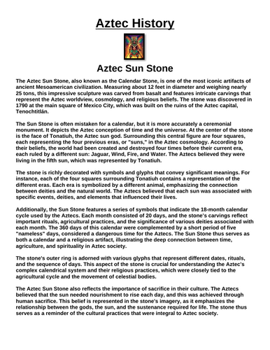 Aztec Sun Stone “Article & Questions” Assignment