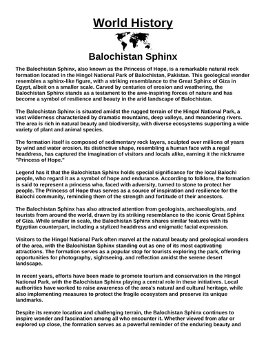 Balochistan Sphinx “Article & Questions” Assignment