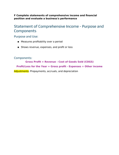 Unit 3  Personal and Business Finance LA A-F REVISION NOTES X6