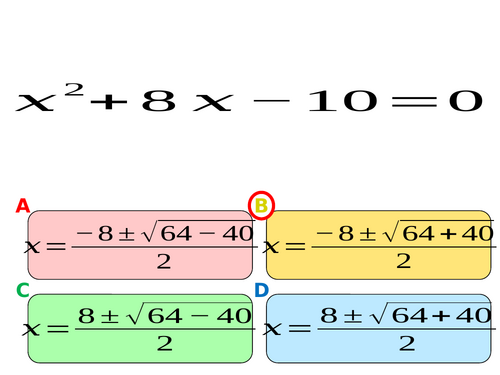 Quiz on the quadratic formula