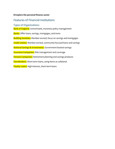 Unit 3 Personal and Business Finance LA B REVISION NOTES