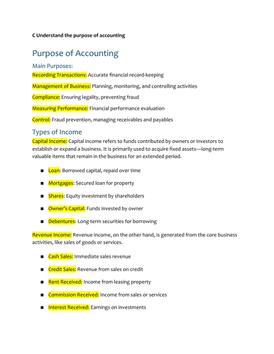 Unit 3 Personal and Business Finance LA C REVISION NOTES