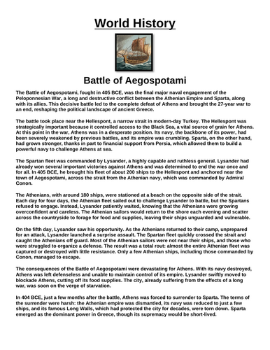 Battle of Aegospotami “Article & Questions” Assignment