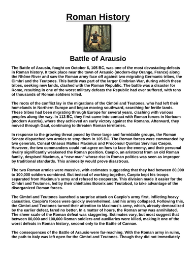 Battle of Arausio  “Article & Questions” Assignment