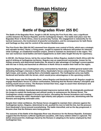 Battle of Bagradas River 255 BC “Article & Questions” Assignment