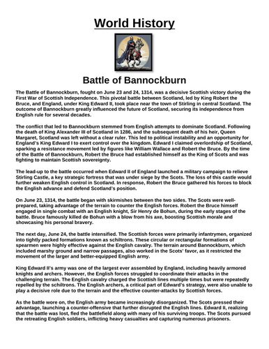 Battle of Bannockburn “Article & Questions” Assignment