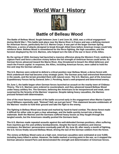 Battle of Belleau Wood “Article & Questions” Assignment