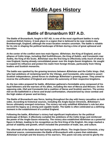 Battle of Brunanburn 937 A.D. “Article & Questions” Assignment