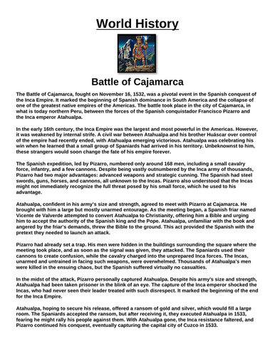 Battle of Cajamarca “Article & Questions” Assignment