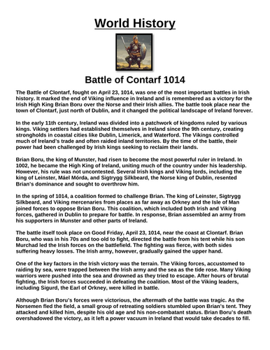 Battle of Contarf 1014 “Article & Questions” Assignment