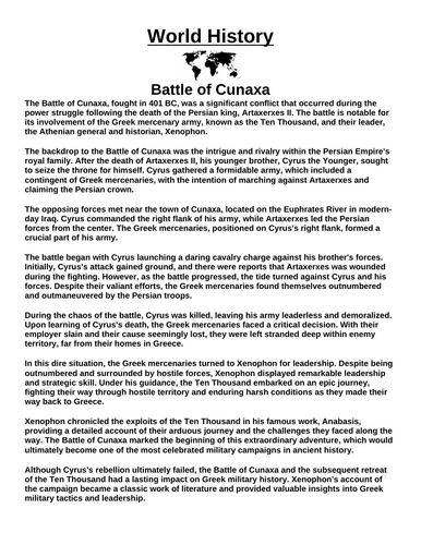 Battle of Cunaxa “Article & Questions” Assignment