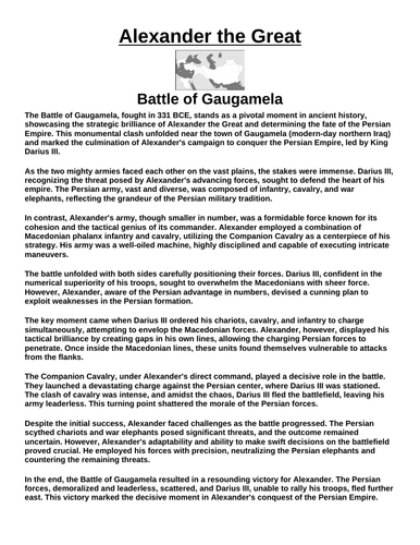 Battle of Gaugamela “Article & Questions” Assignment