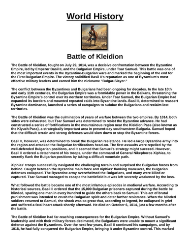 Battle of Kleidion “Article & Questions” Assignment