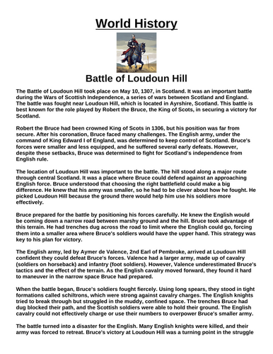 Battle of Loudoun Hill  “Article & Questions” Assignment