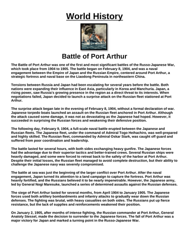 Battle of Port Arthur “Article & Questions” Assignment
