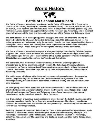 Battle of Senbon Matsubaru “Article & Questions” Assignment