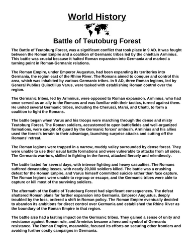 Battle of Teutoburg Forest “Article & Questions” Assignment