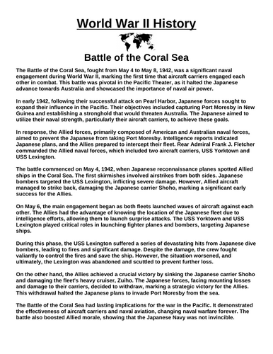 Battle of the Coral Sea “Article & Questions” Assignment