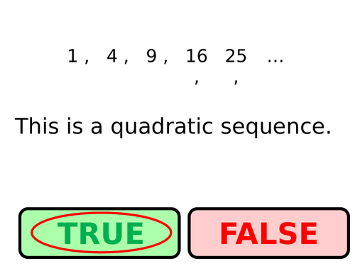 Quiz on quadratic sequences