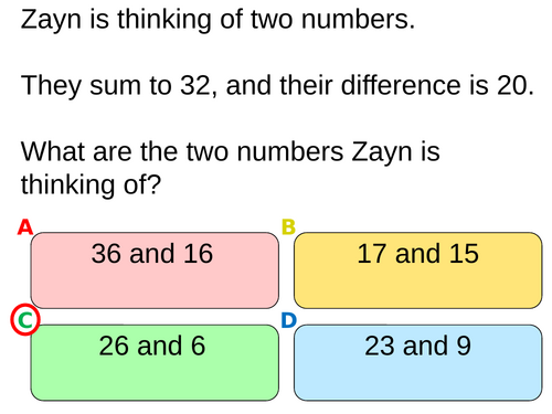 Quiz on simultaneous equations