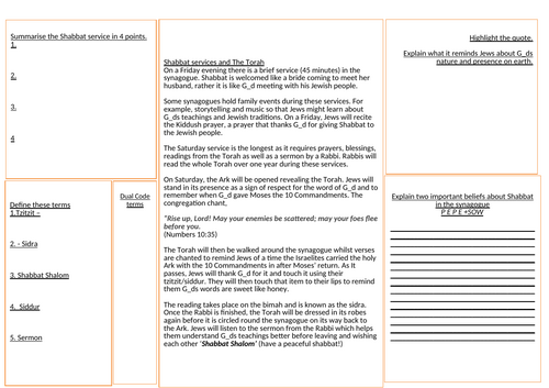 10.5 Shabbat in the Synagogue AQA B Judaism Practices