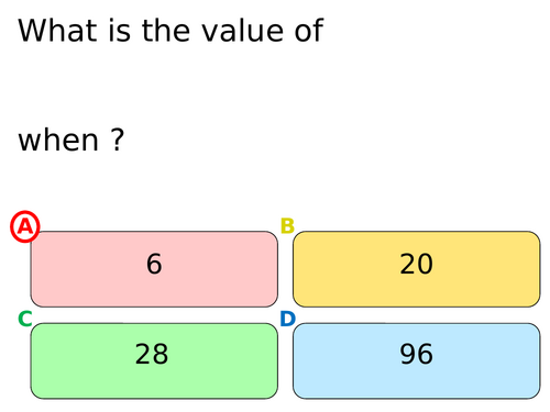 Quiz on substitution into expressions